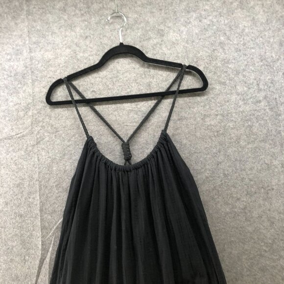 Zara Sleeveless Midi Shift Dress Womens M Black Braided Strap Beachy Gauzy - Picture 3 of 9